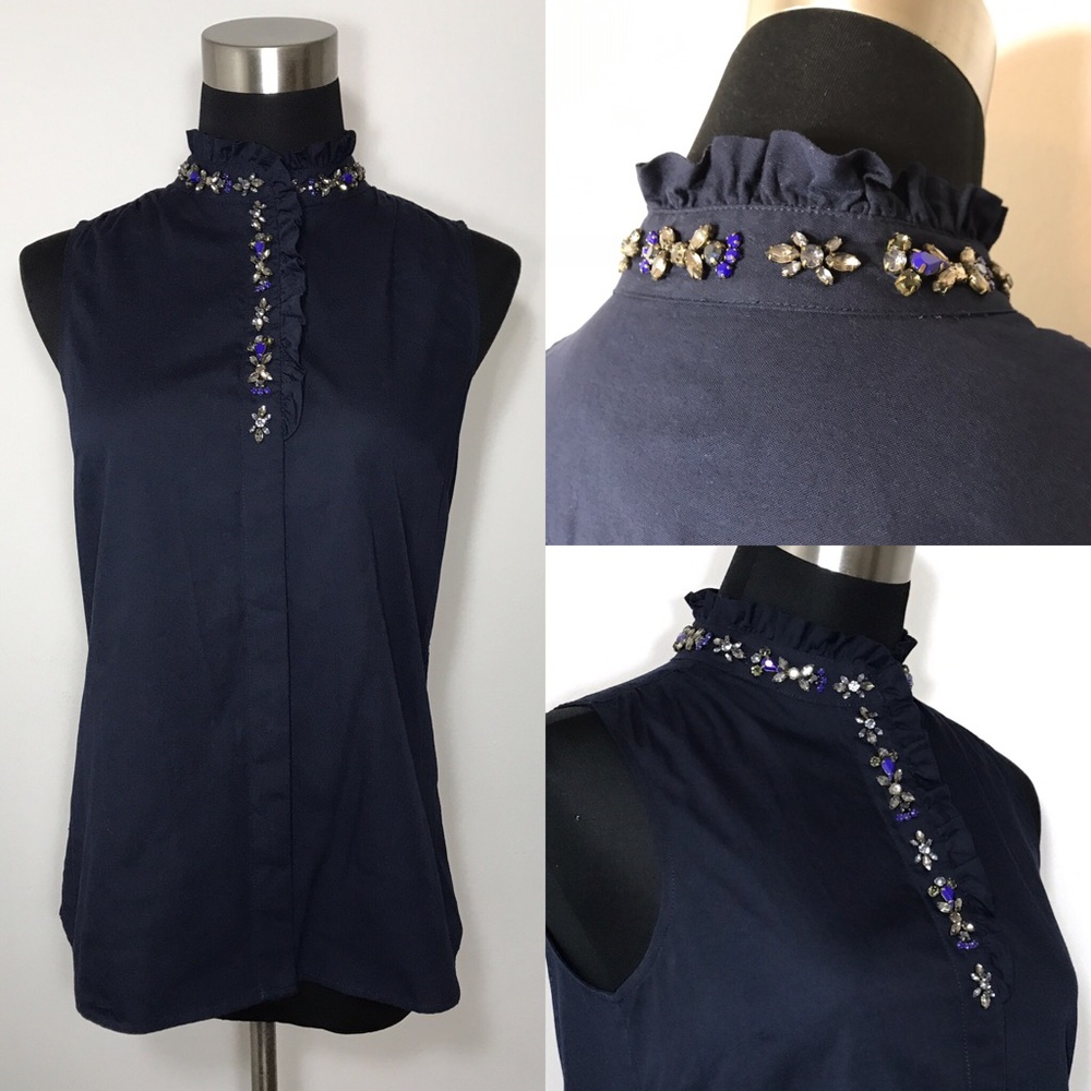 J. Crew Tilda Blouse Navy blue Rhinestone Shirt 2